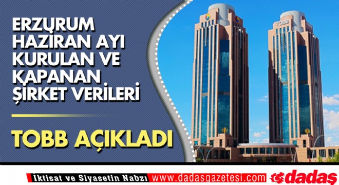 Erzurum Haziran ayı kurulan ve kapanan şirket verileri