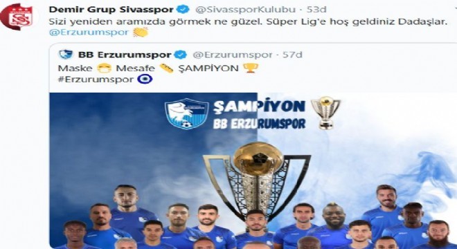 Erzurumspor’a Süper Lig’den tebrik yağmuru