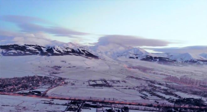 Erzurum’dan drone ile beyaz manzara