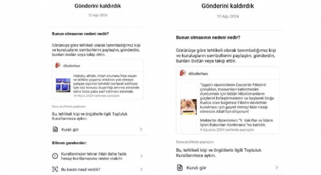 Instagram Erbaş ın mesajlarını sildi