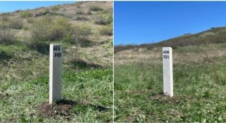 Azerbaycan-Ermenistan sınırına ilk sınır taşı
